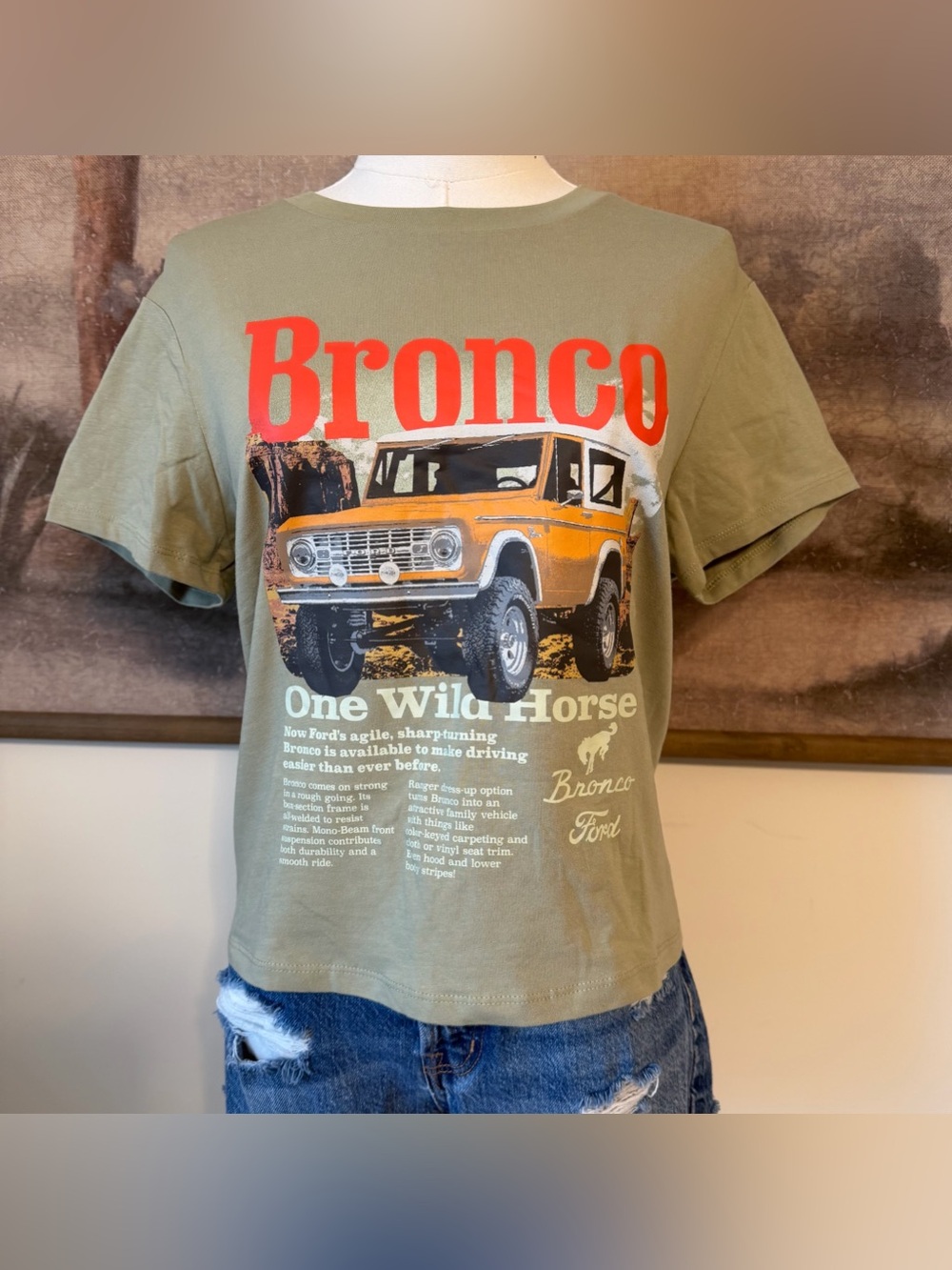 Hybrid Apparel Ford Bronco Official Licensed Product Olive Green Shirt